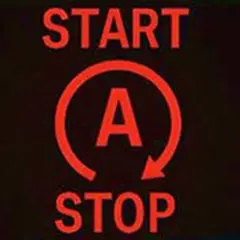 Czerwony symbol "START-STOP" z literą "A" w okręgu, sygnalizujący funkcję automatycznego wyłączania i włączania silnika w samochodzie.