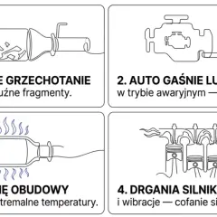 Jak sprawdzić czy katalizator jest zapchany: metaliczne grzechotanie, gaśnięcie silnika, żarzenie obudowy, drgania silnika.