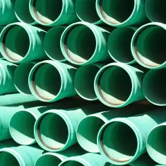 Zielone rury PVC ułożone w stosy, gotowe do tworzenia systemów łączenia rur wodnych.