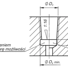 Schemat przedstawia gwint 1/8 NPT wymiary: D3, L1, D4 min. Otwór z wgłębieniem zalecany.