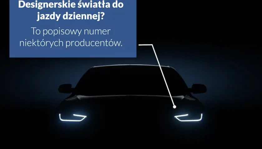 Ciemny samochód z włączonymi światłami do jazdy dziennej. Czy to designerskie światła do jazdy dziennej? To popisowy numer niektórych producentów.