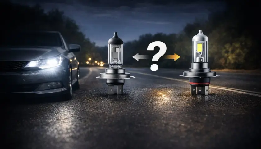 Porównanie żarówki halogenowej i LED H7. Sprawdź Philips retrofit H7 lista aut.