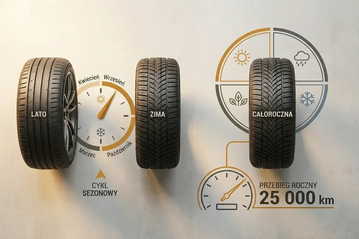 Opony letnie, zimowe i całoroczne. Zastanawiasz się, ile kilometrów wytrzymują opony letnie? Roczny przebieg 25 000 km.
